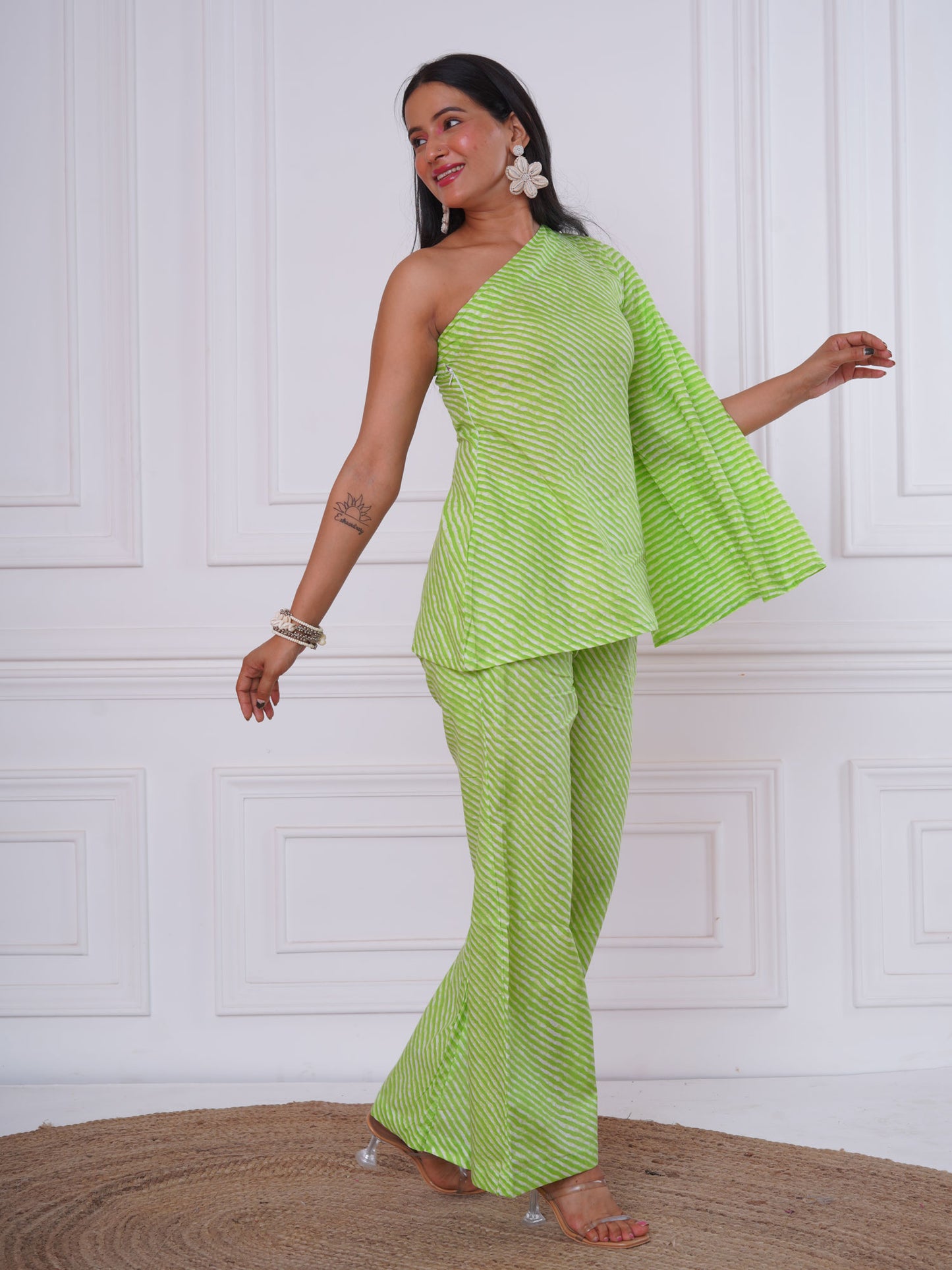Green Leheriya One Shoulder Tunic