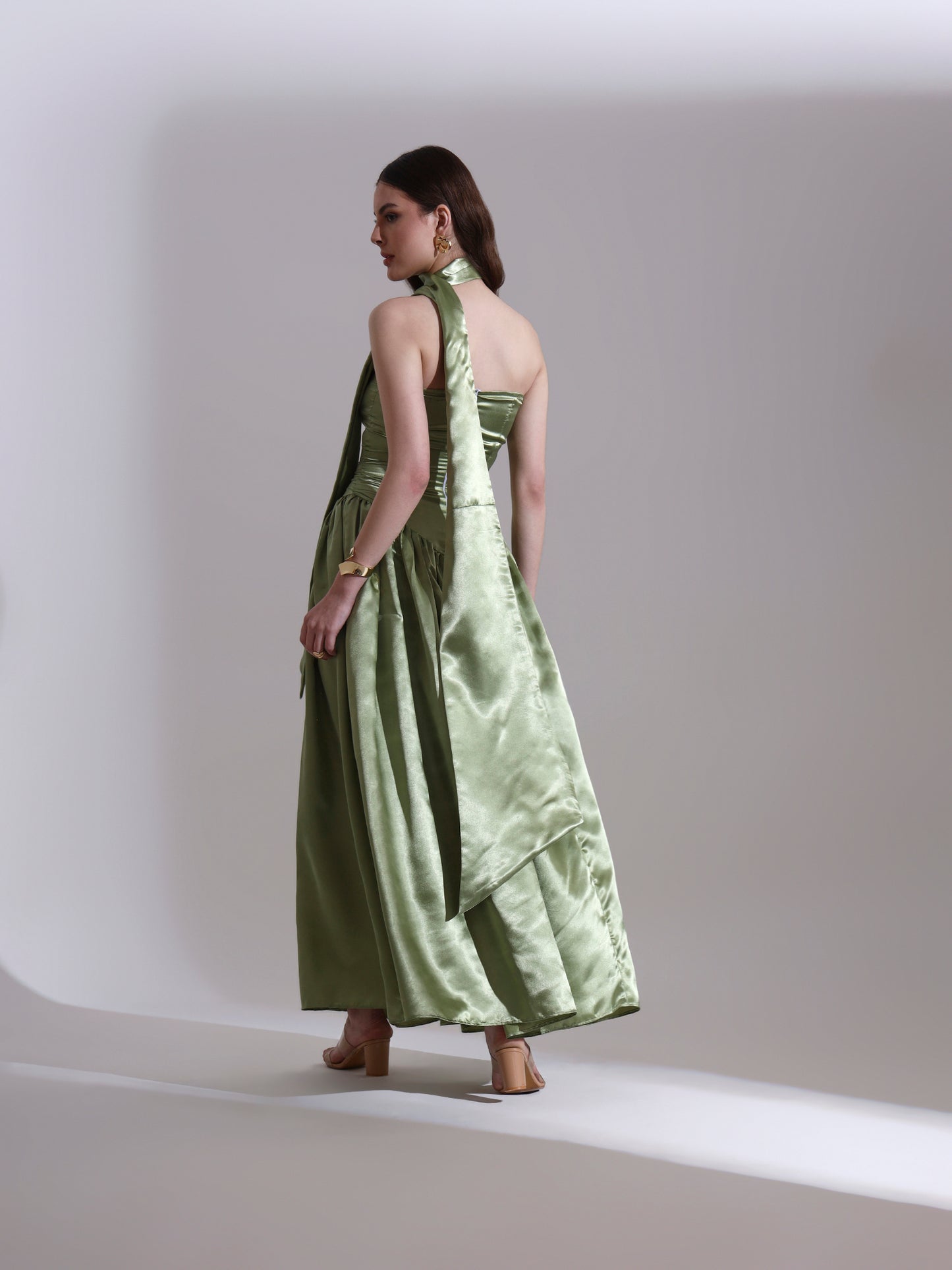 Sage Victoria Satin Fit and Flare Dress