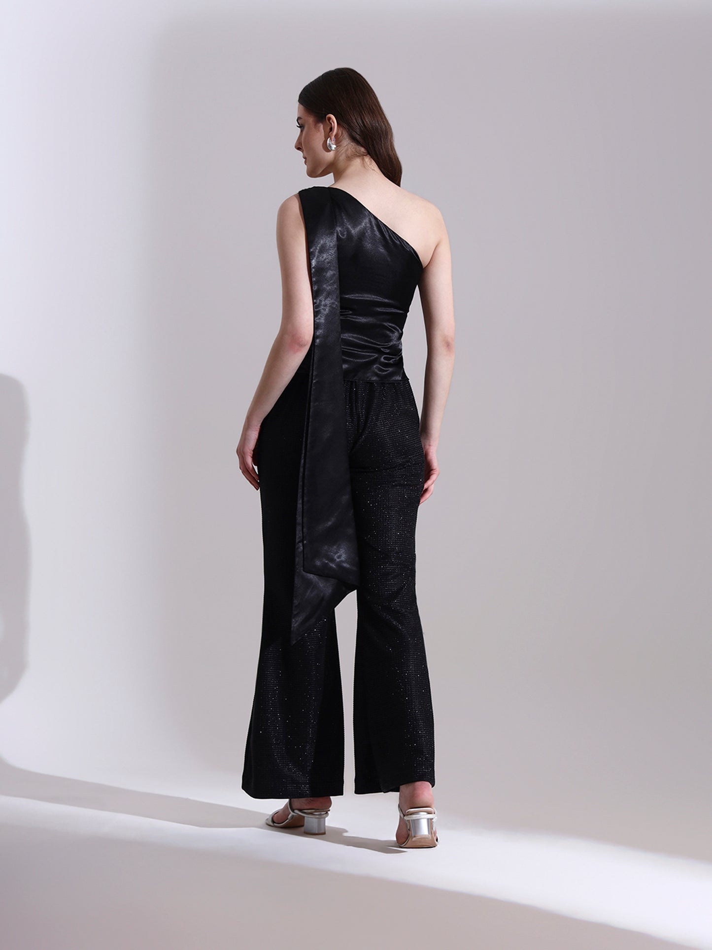 Moonlit Satin Asymmetric Top with Shimmer Pants