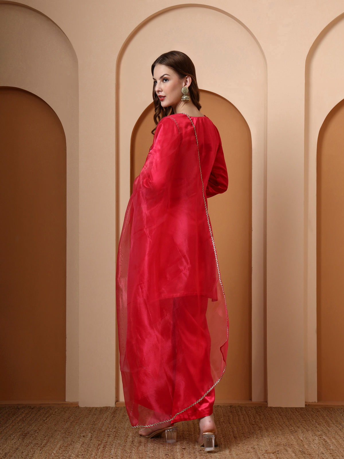 Hot Pink Embellished Kurta and Asymmetric Palazzo set