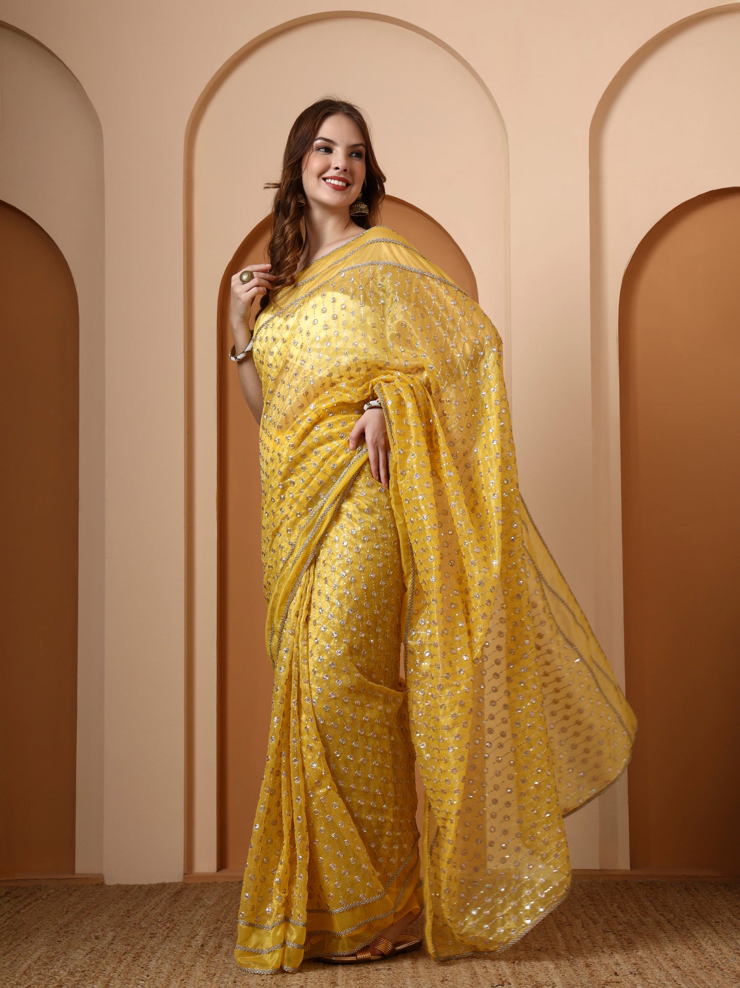 Yellow Embroidered Silk Saree