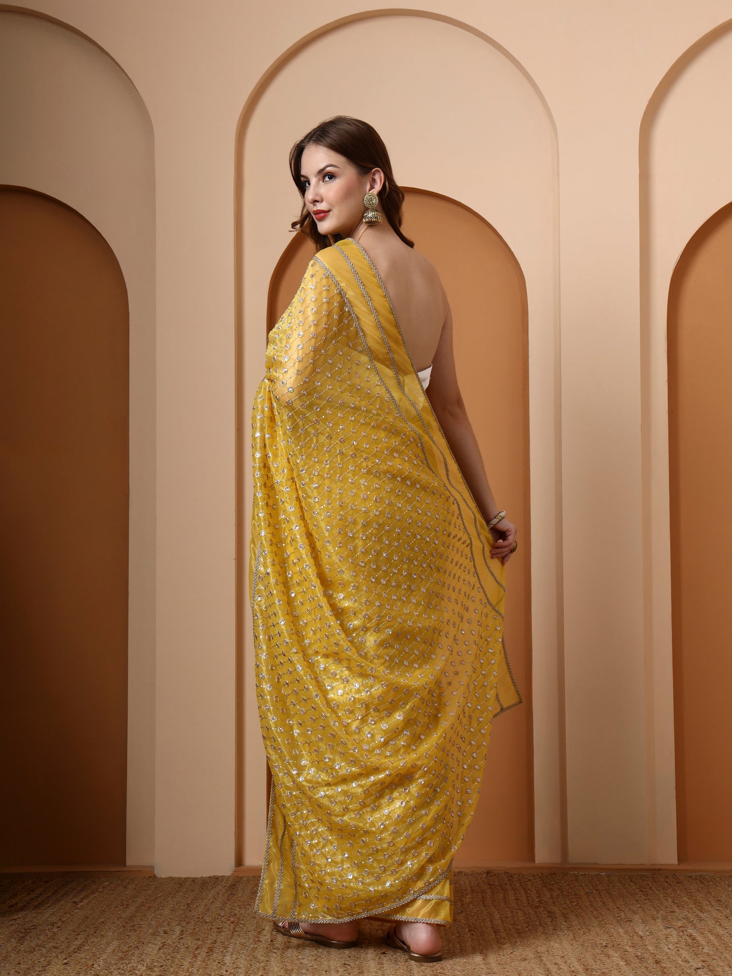 Yellow Embroidered Silk Saree