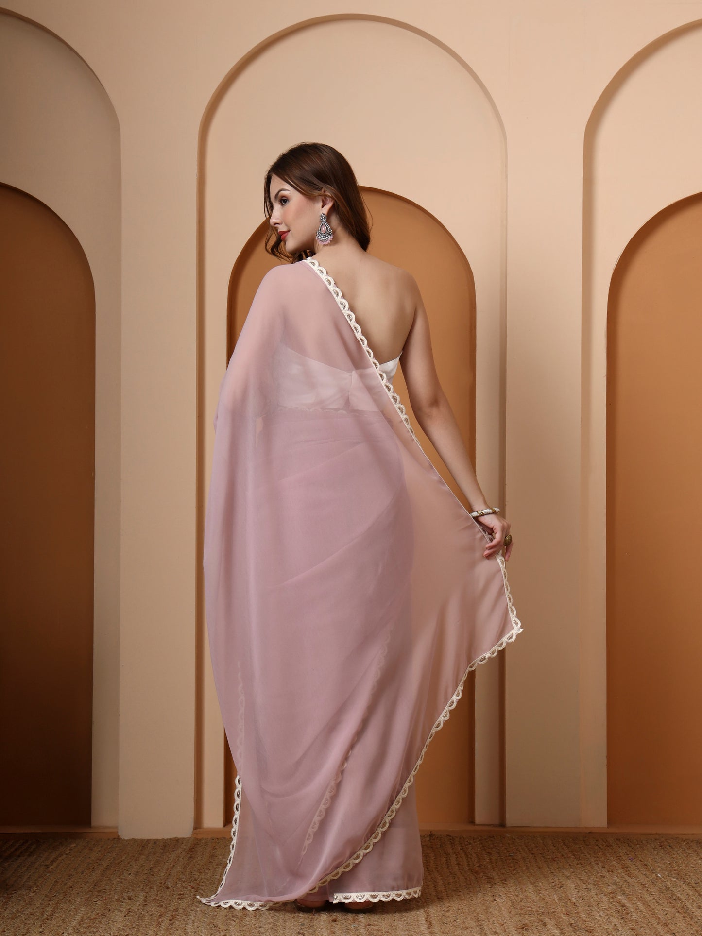 Lavender Georgette Embellished Saree