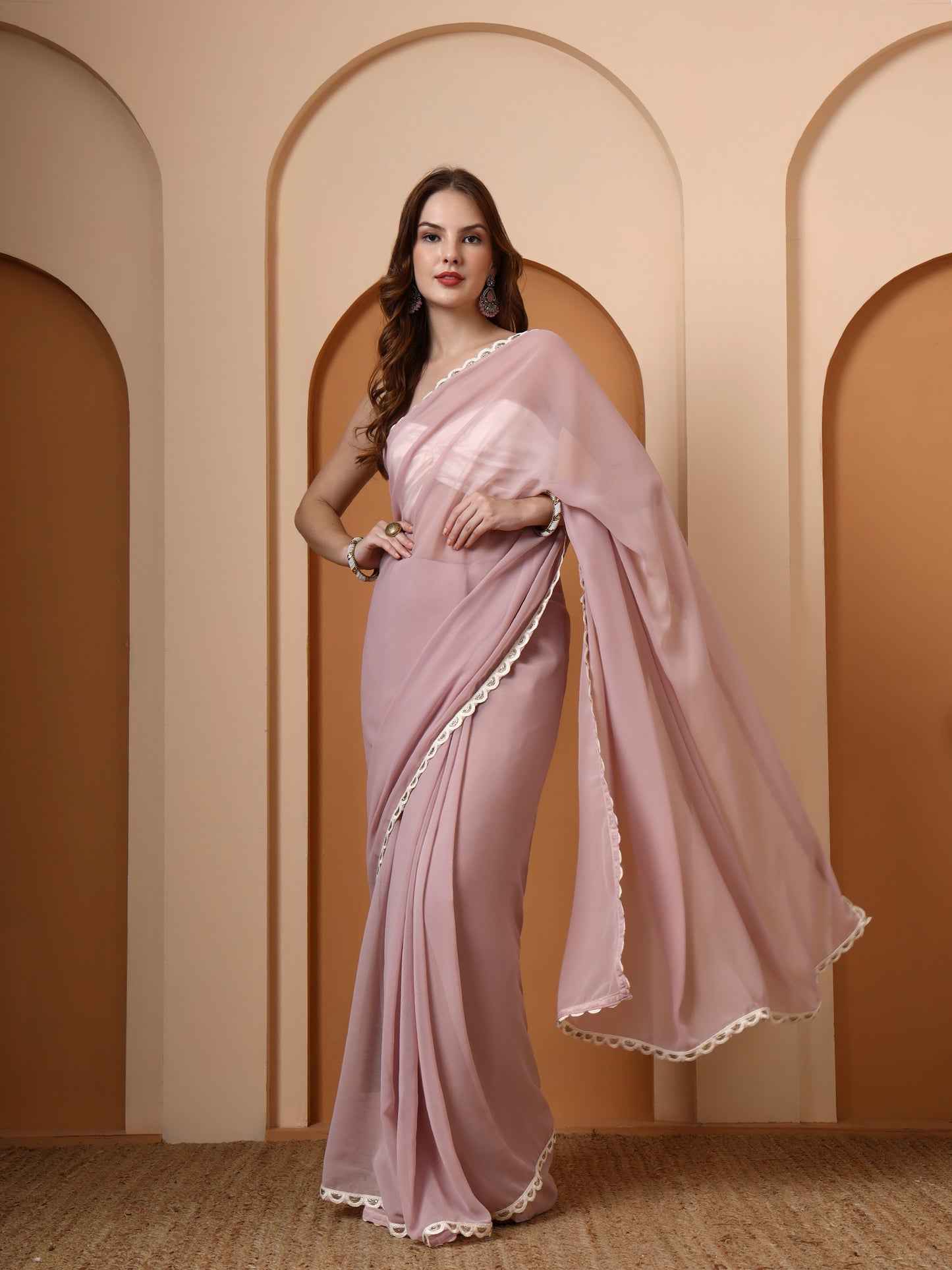 Lavender Georgette Embellished Saree
