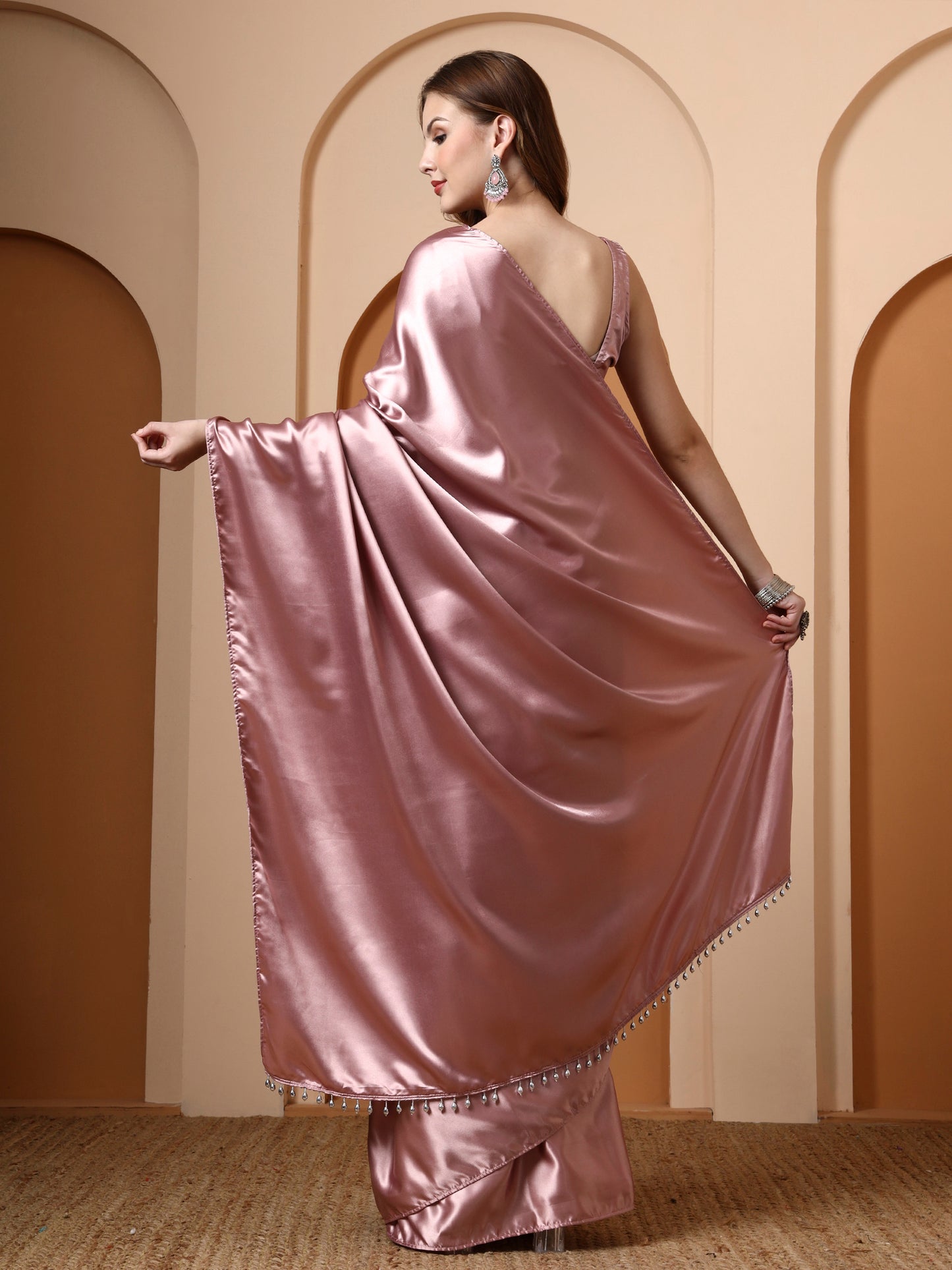 Bubblegum Embellished Satin Saree
