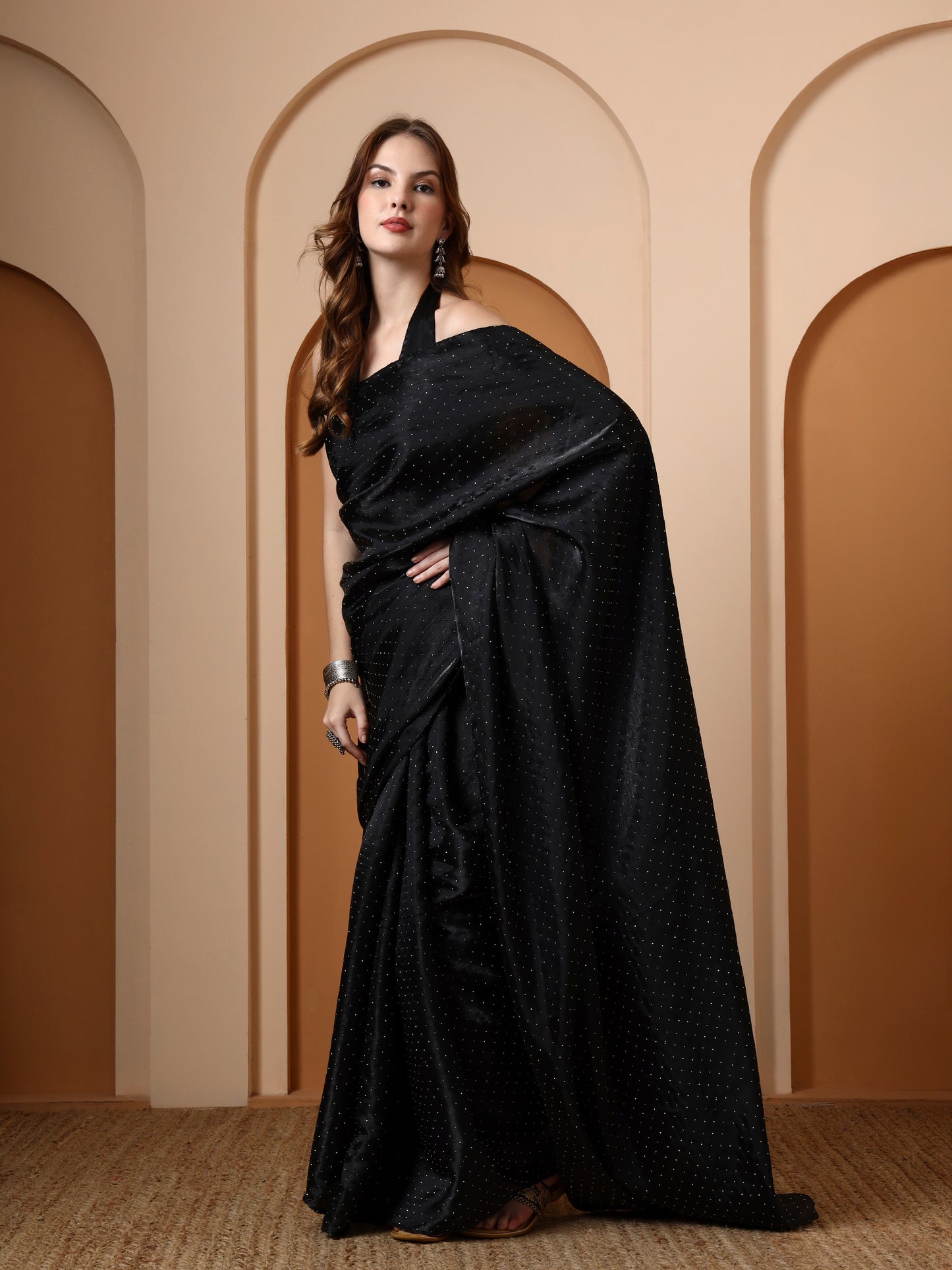 Black Rhinestone Silk Saree