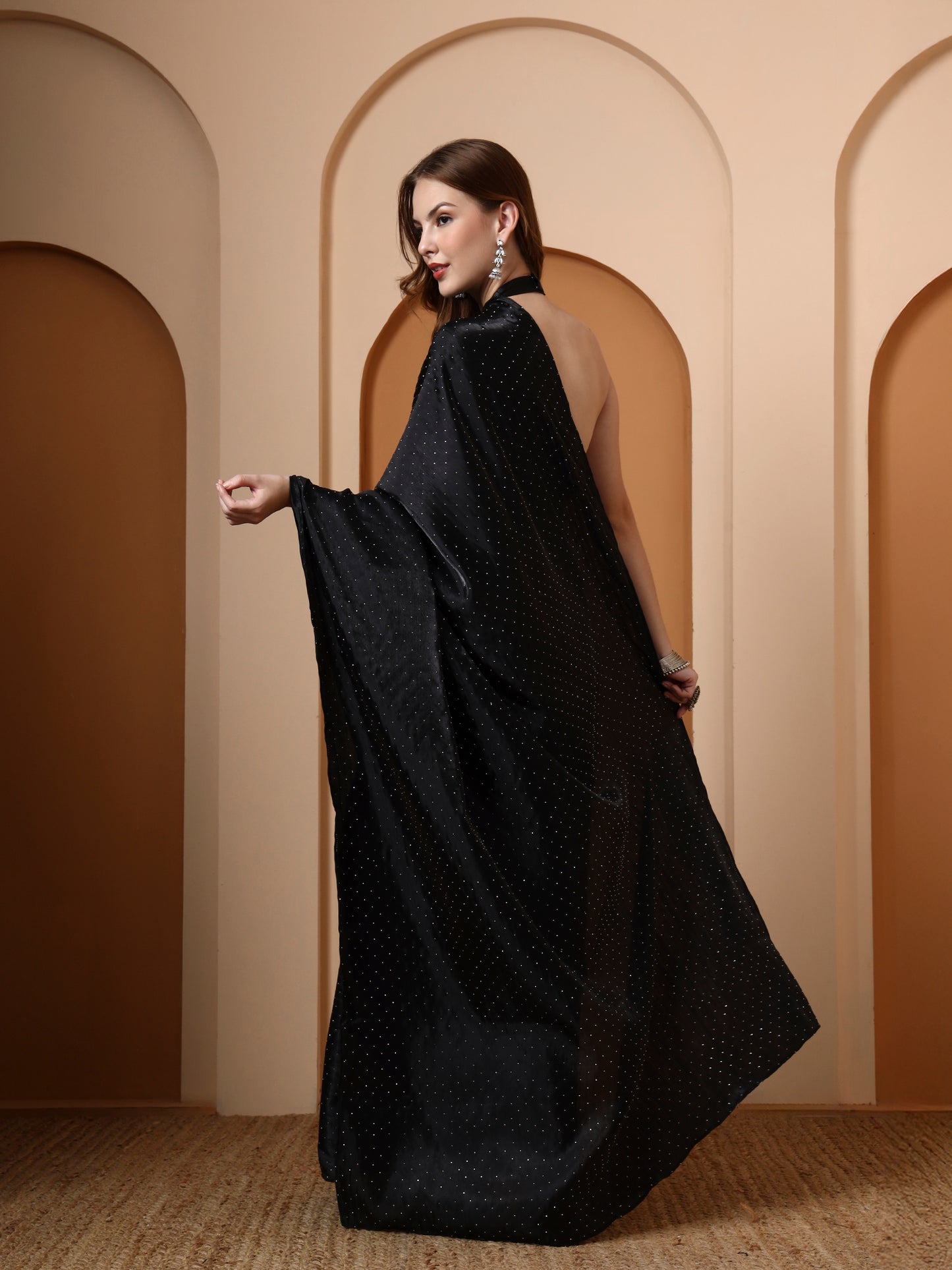 Black Rhinestone Silk Saree