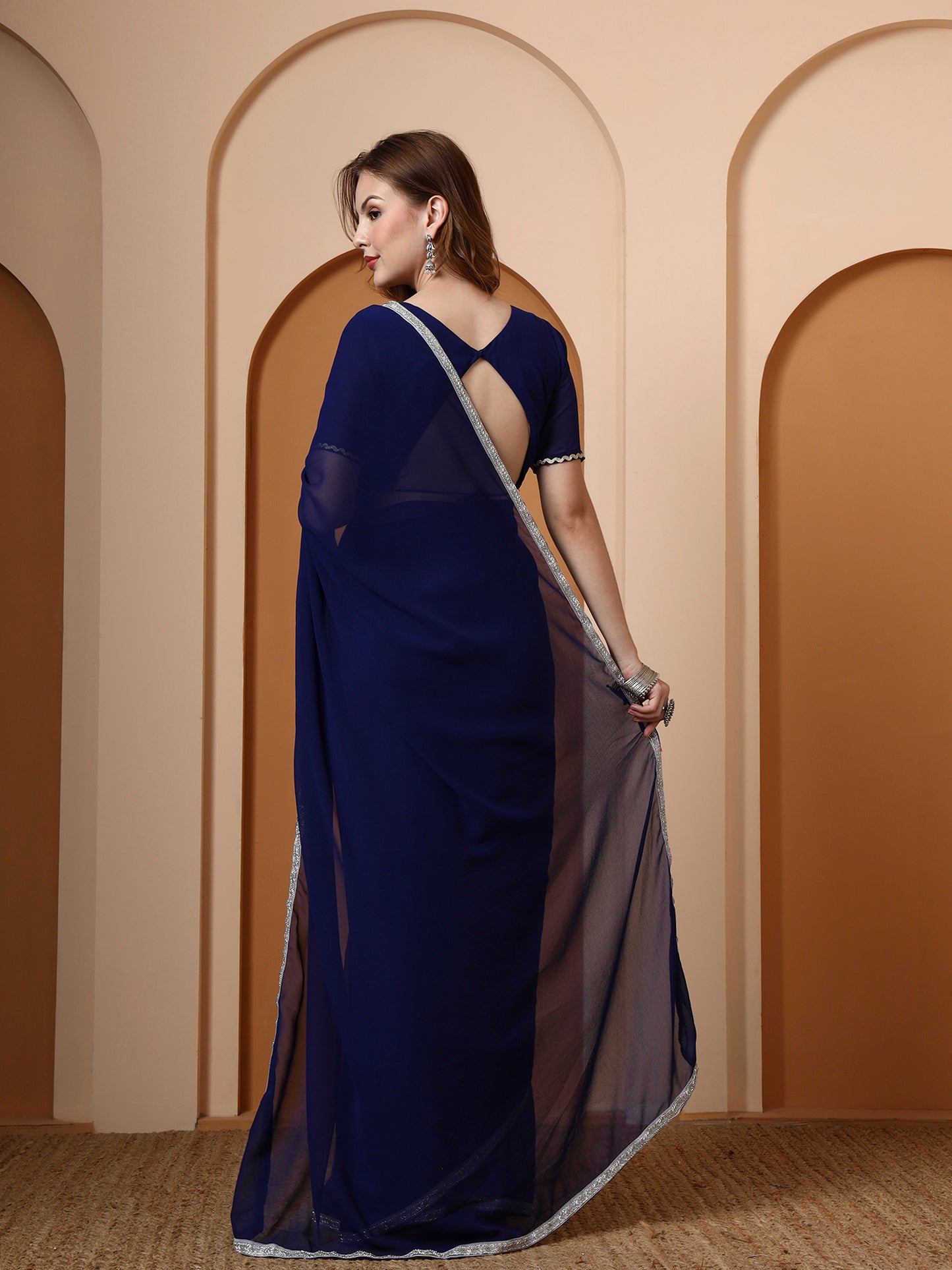 Blue Georgette Embellished Classic Saree