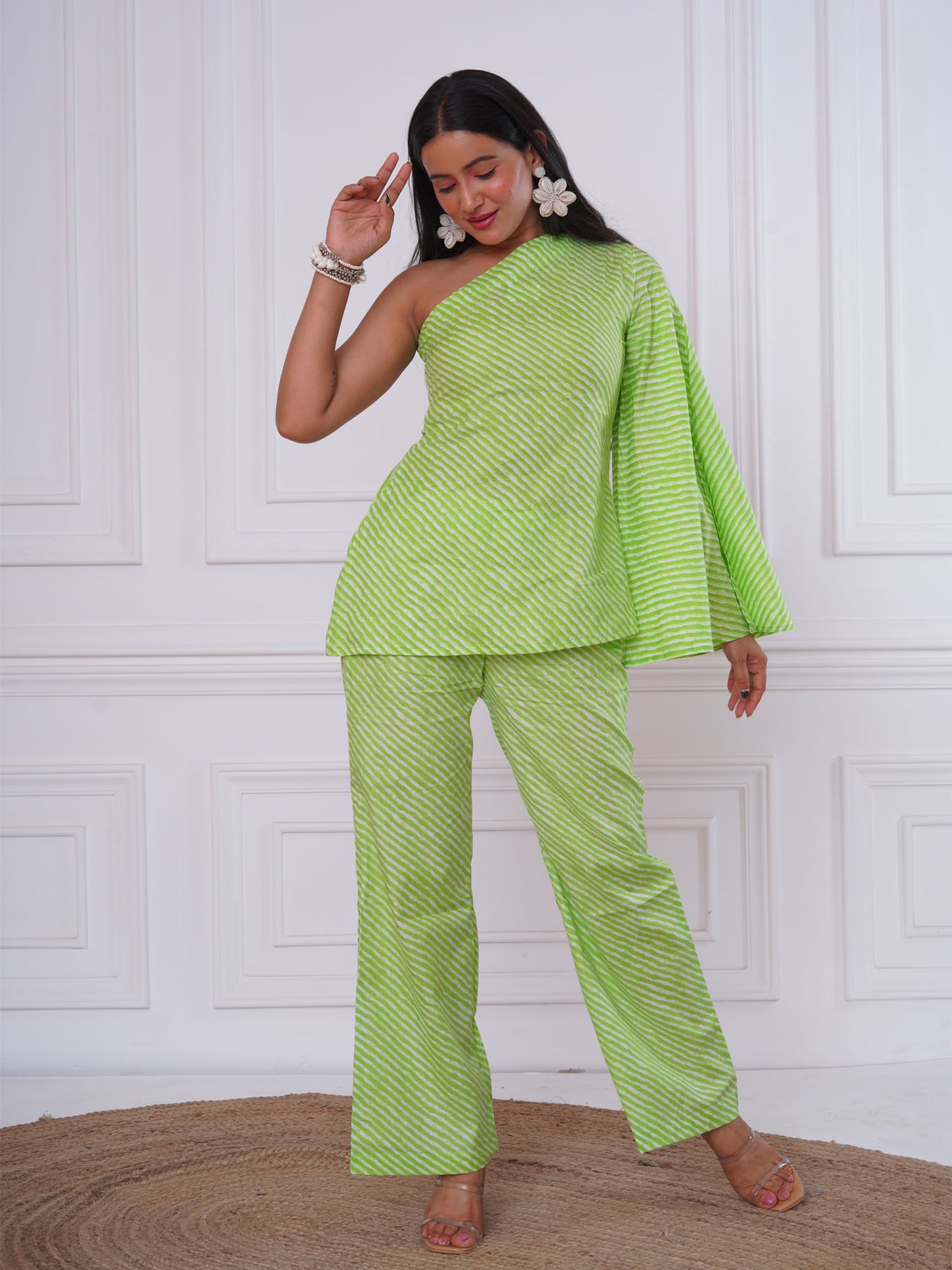 Green Leheriya One Shoulder Tunic