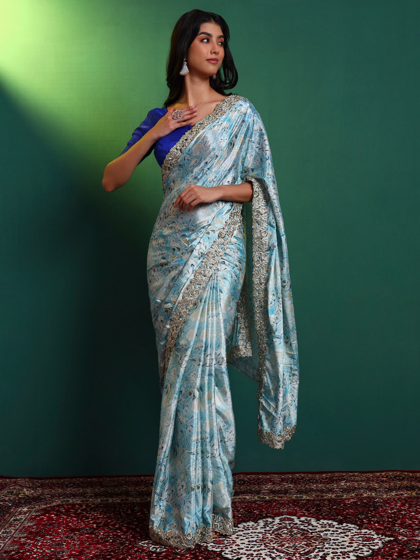 Blue Chintz Printed Chinon Saree