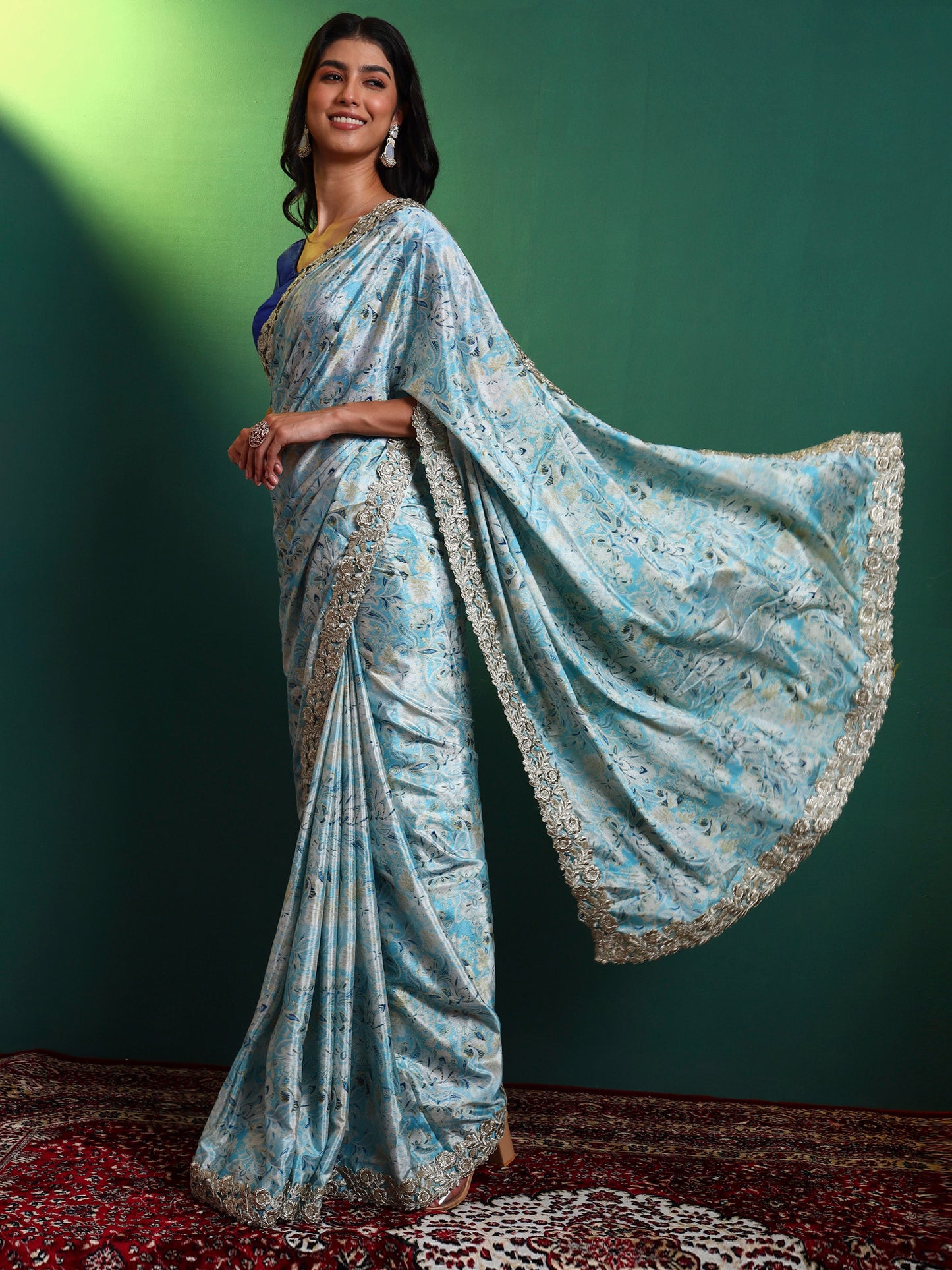 Blue Chintz Printed Chinon Saree