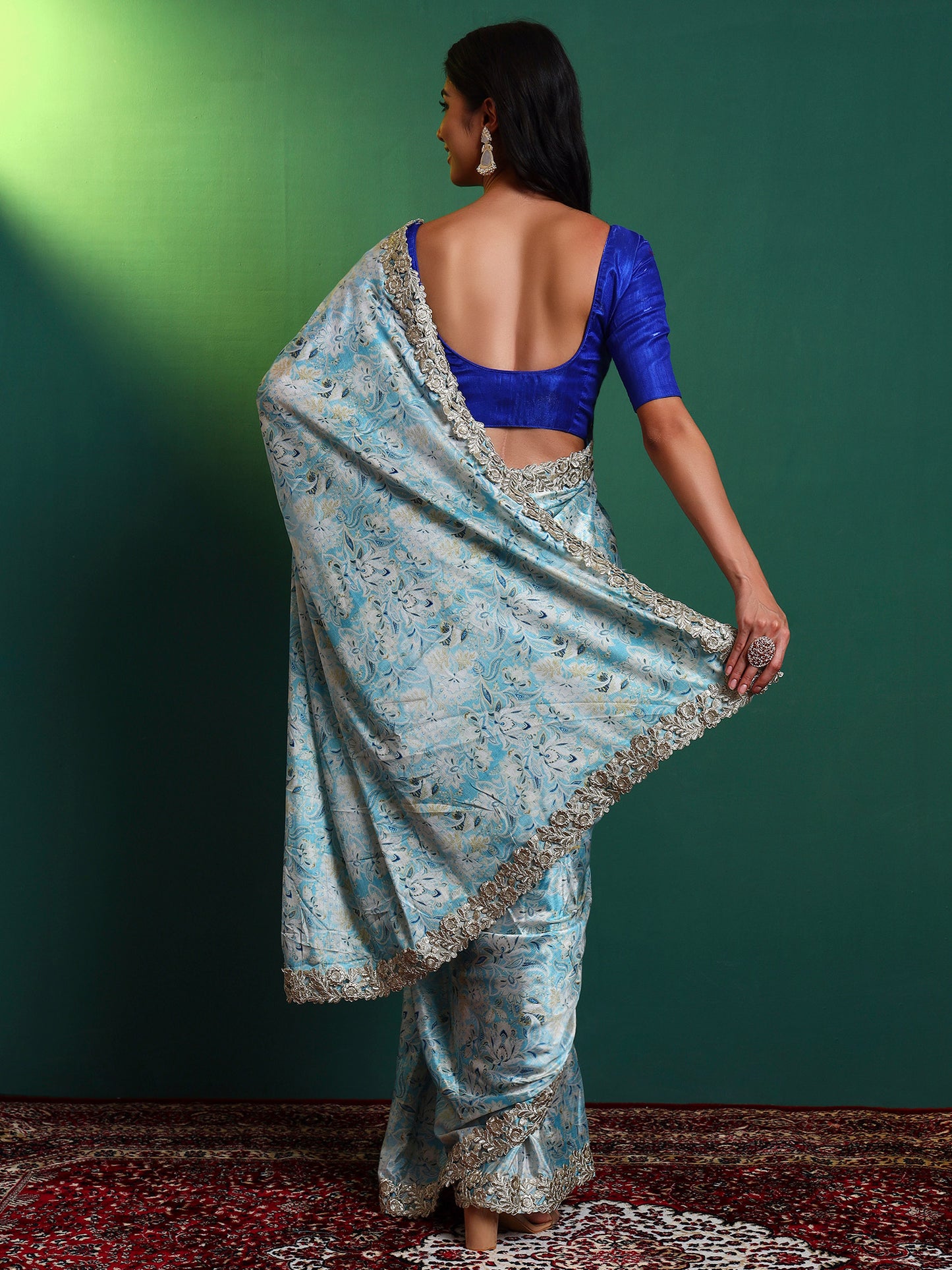 Blue Chintz Printed Chinon Saree