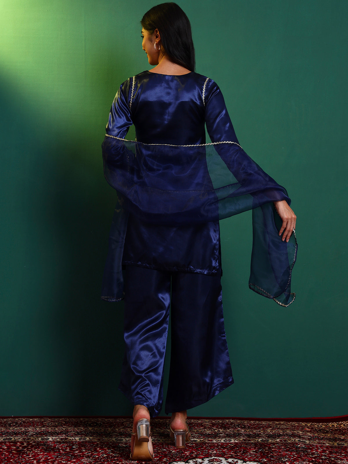 Blue Embellished Kurta and Asymmetric Palazzo set