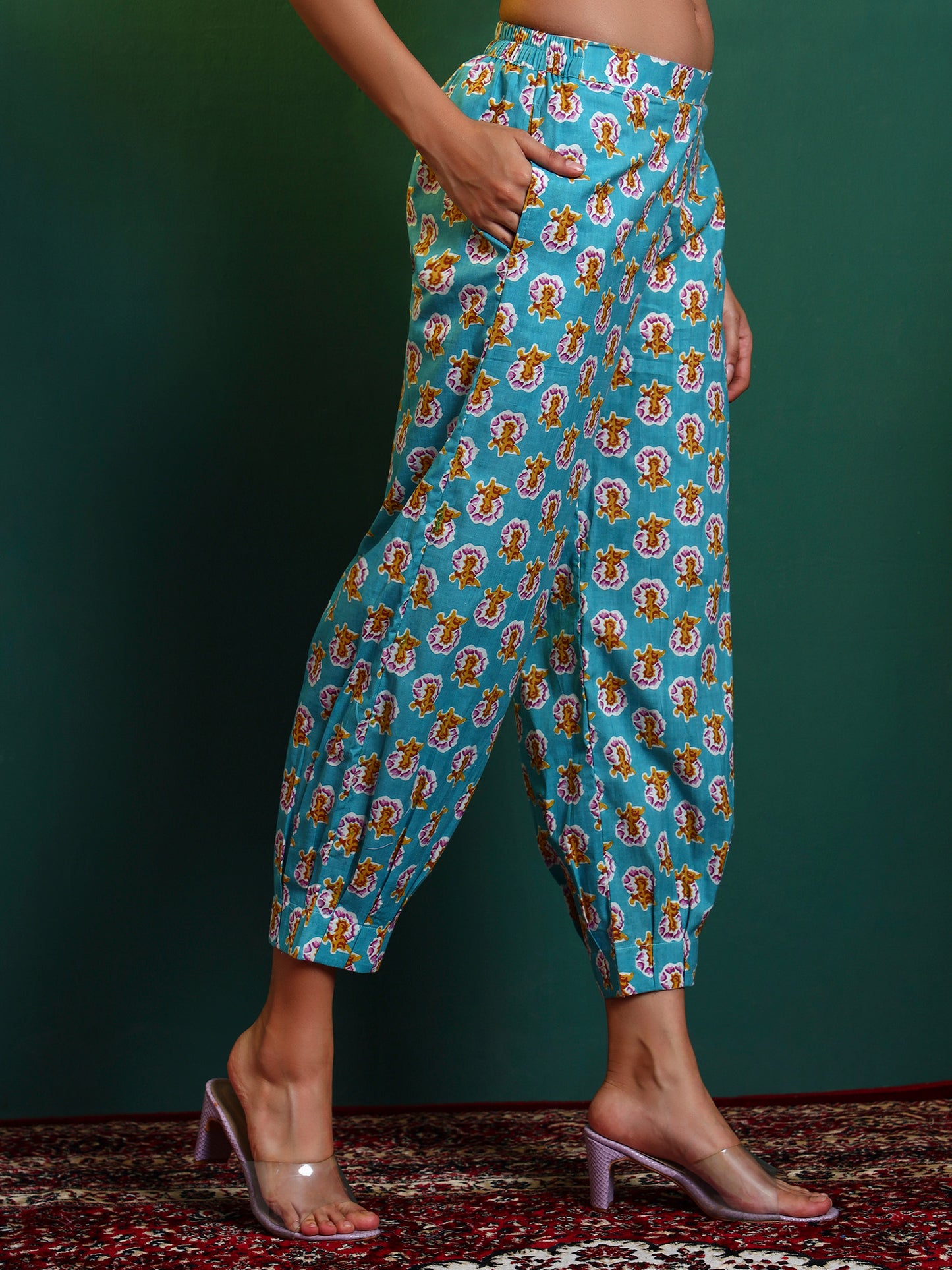 Blue Cotton Printed Kurta with Patiala