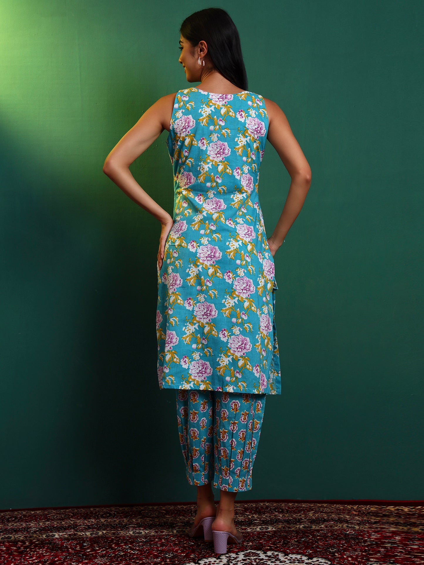 Blue Cotton Printed Kurta with Patiala