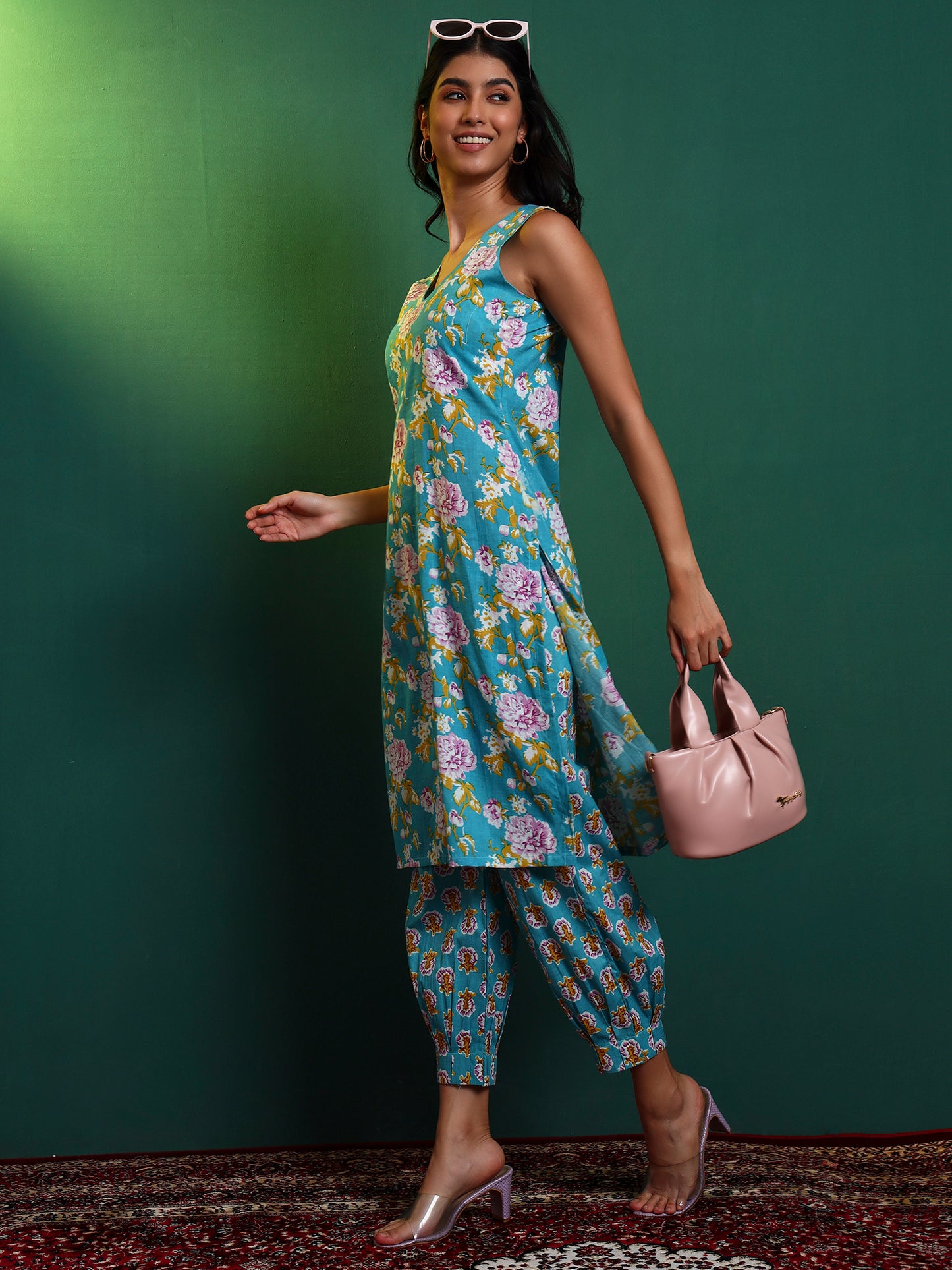 Blue Cotton Printed Kurta with Patiala