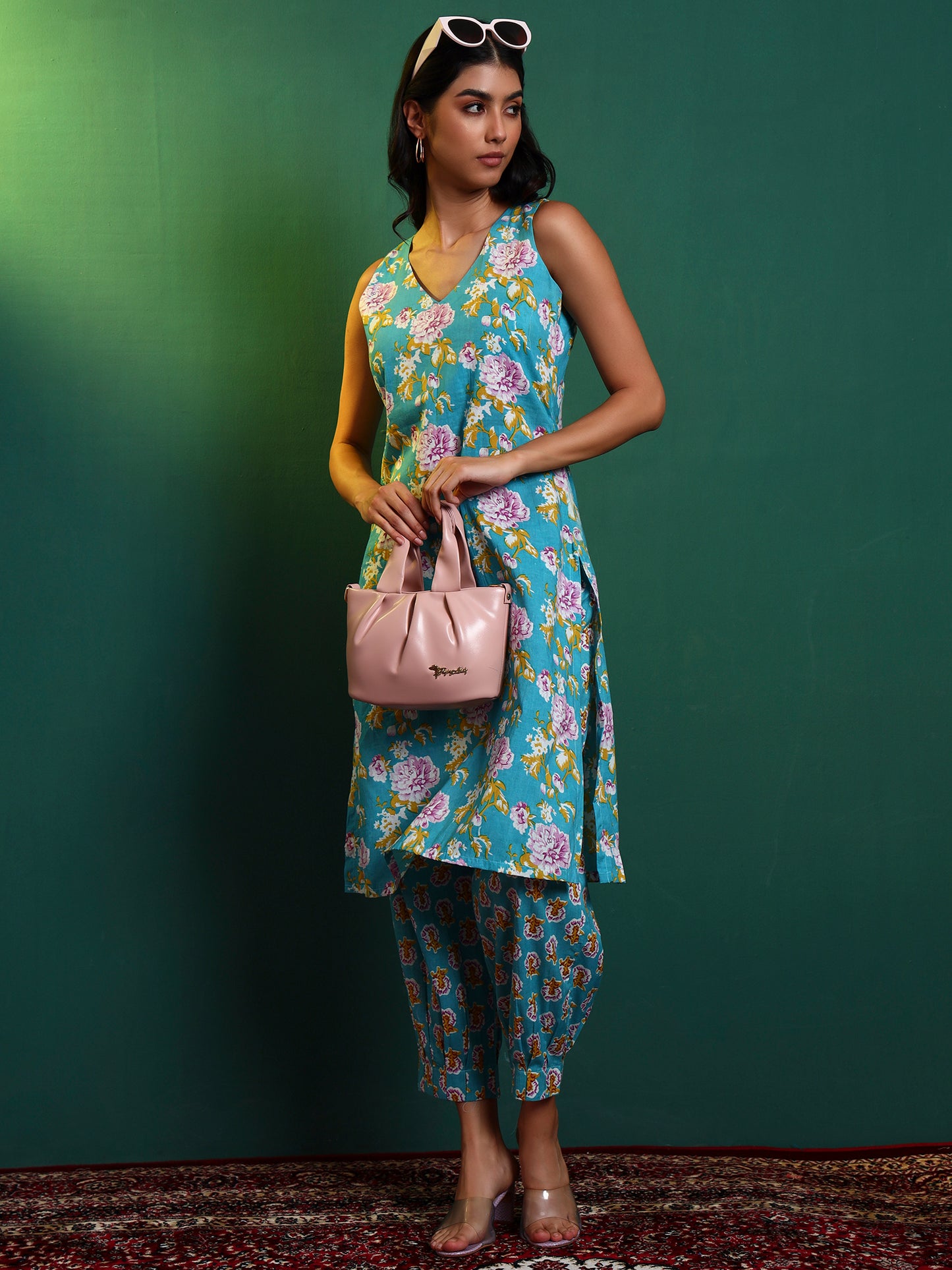 Blue Cotton Printed Kurta with Patiala