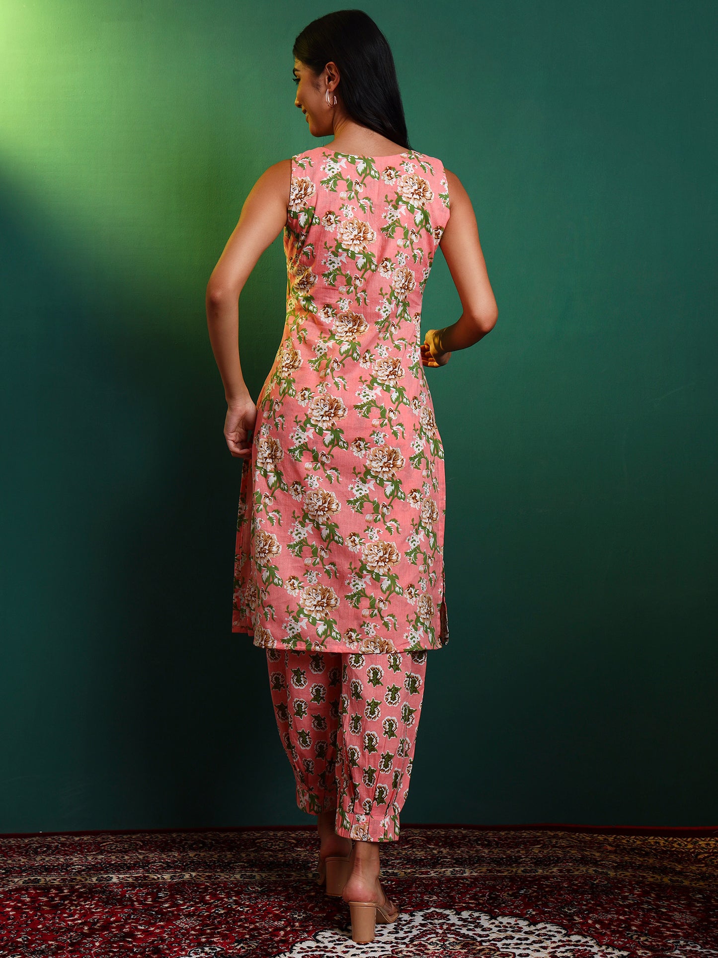 Peach Cotton Printed Kurta with Patiala