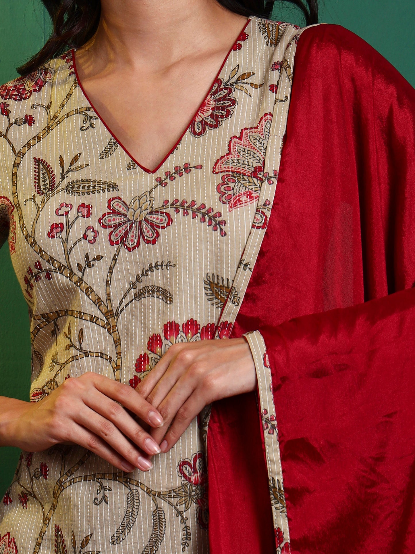 Kantha Chintz Printed Kurta with Palazzo and Dupatta Set