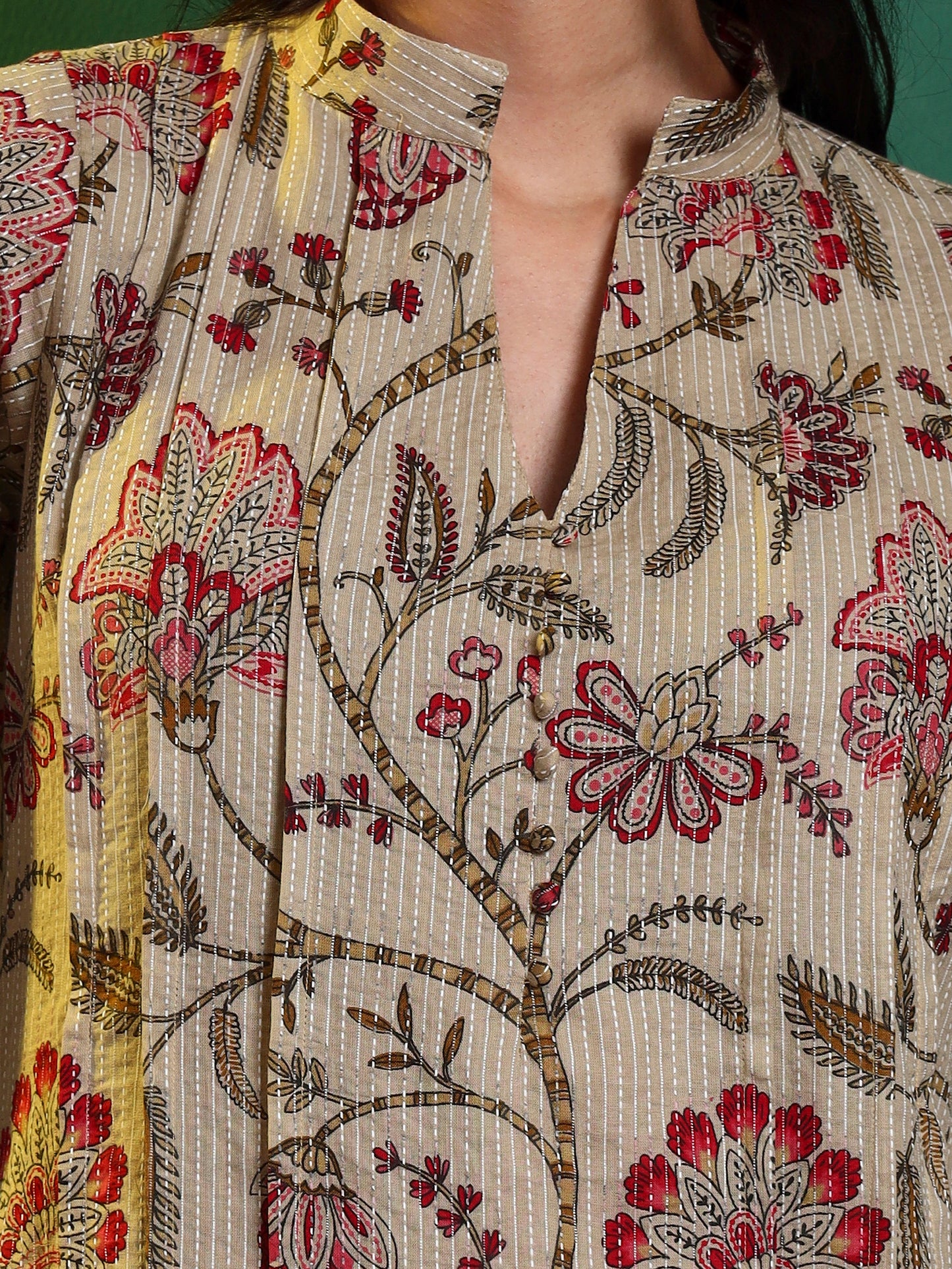 Kantha Chintz Cotton Tucked Kurta