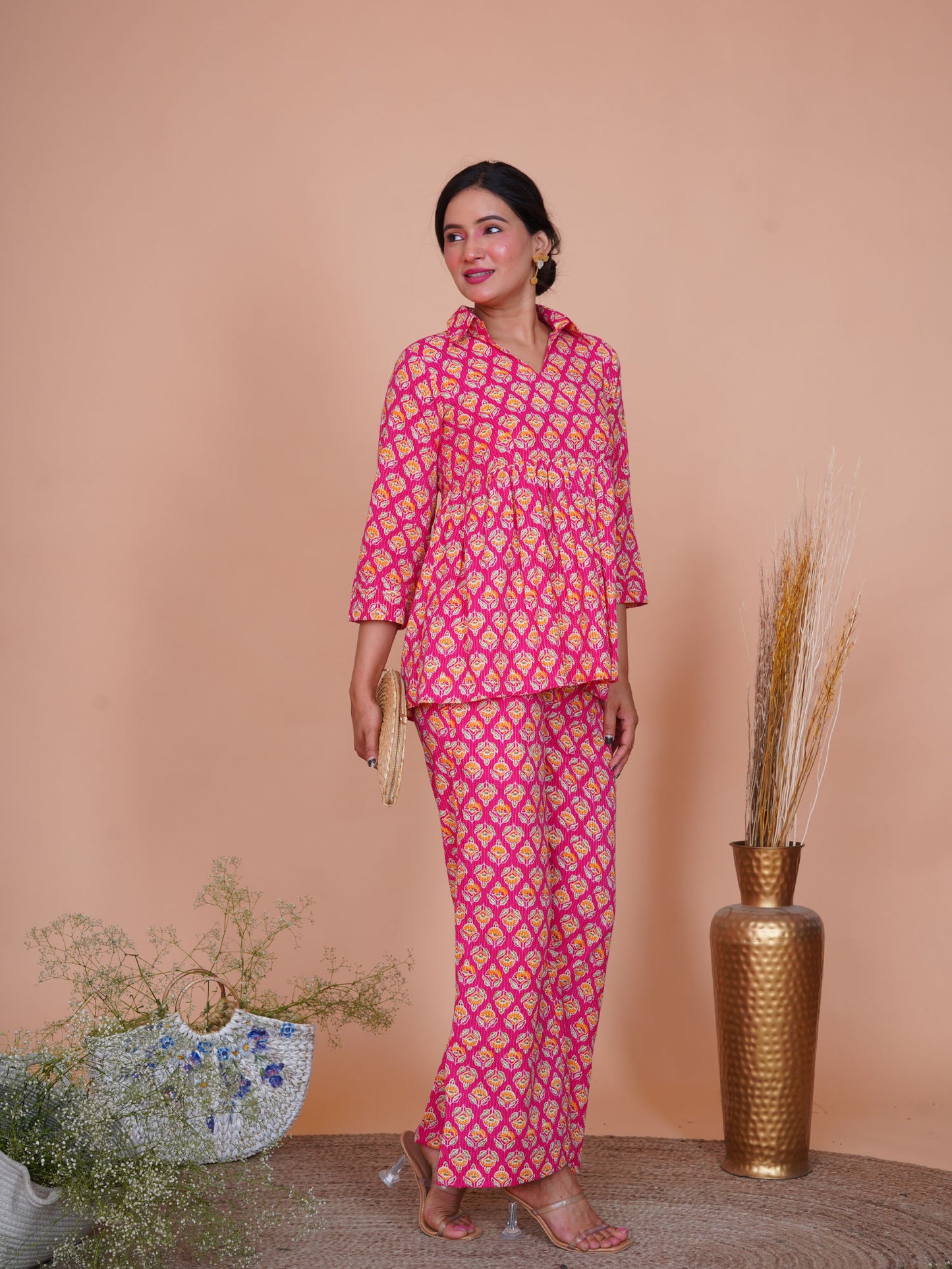 Kantha Embroidered Rani Pink Buti Printed Top