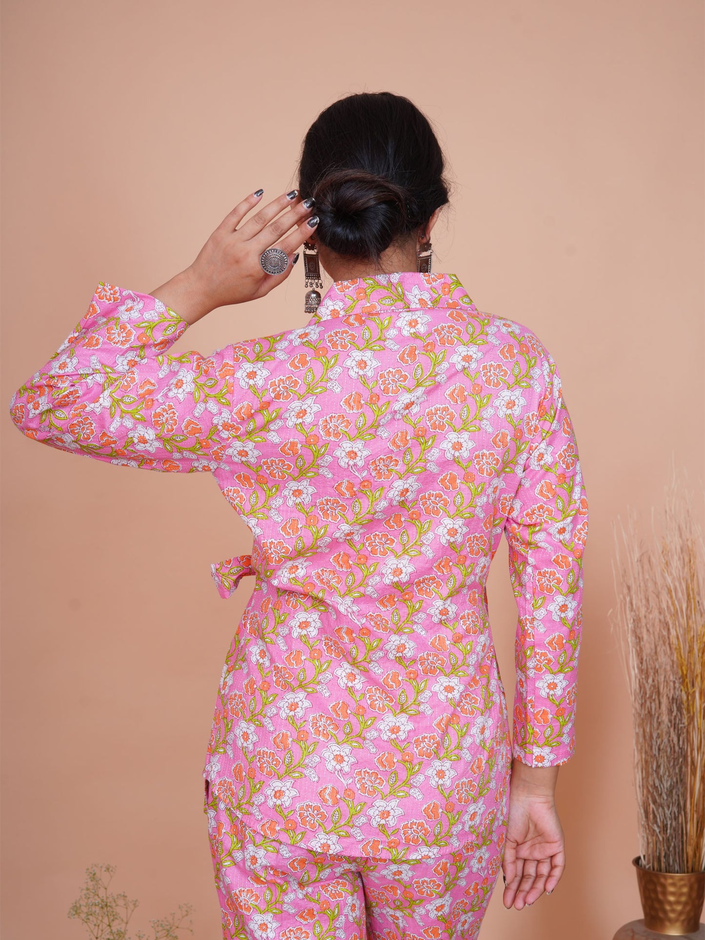 Kantha Embroidered Pink Floral Side Tie-up Blazer