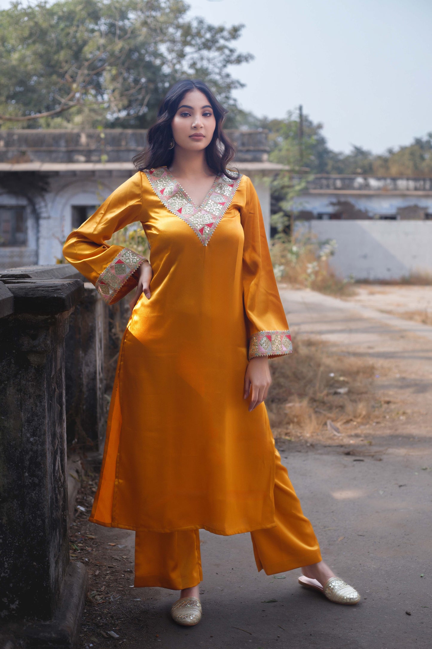 Golden Embellished Kurta with Palazzo