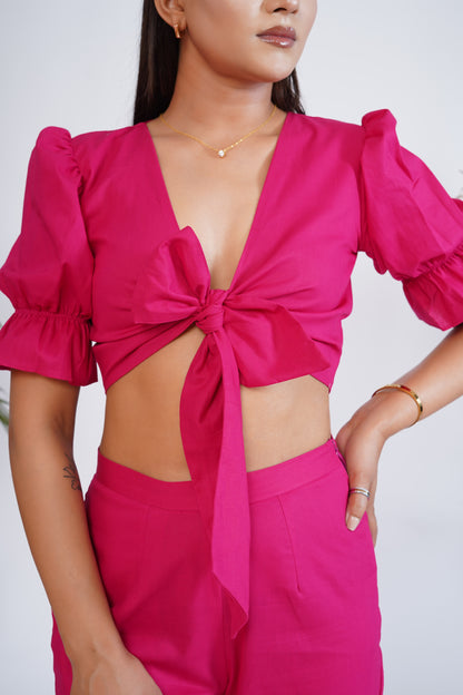 Hot Pink Front Tie-up Crop Top