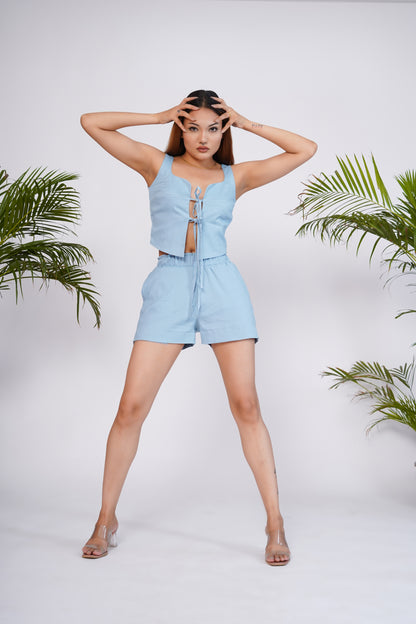 Sky Blue tie-up top and shorts set