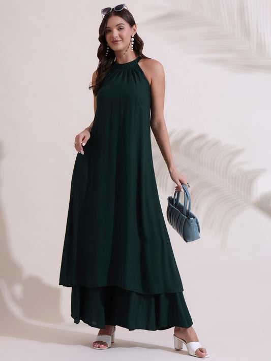 Hunter Green Halter Neck Kurta with Palazzo