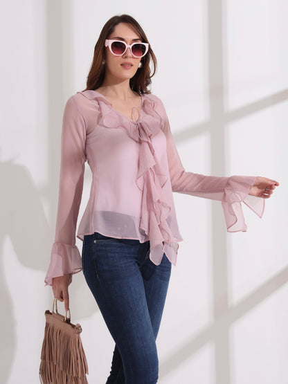 Candy Floss Ruffle Sheer Top