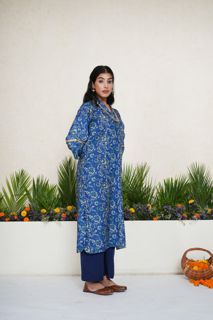 Blue Floral Embellished Kurta with Palazzo