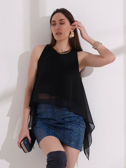 Black Georgette Ruffle Crop Top