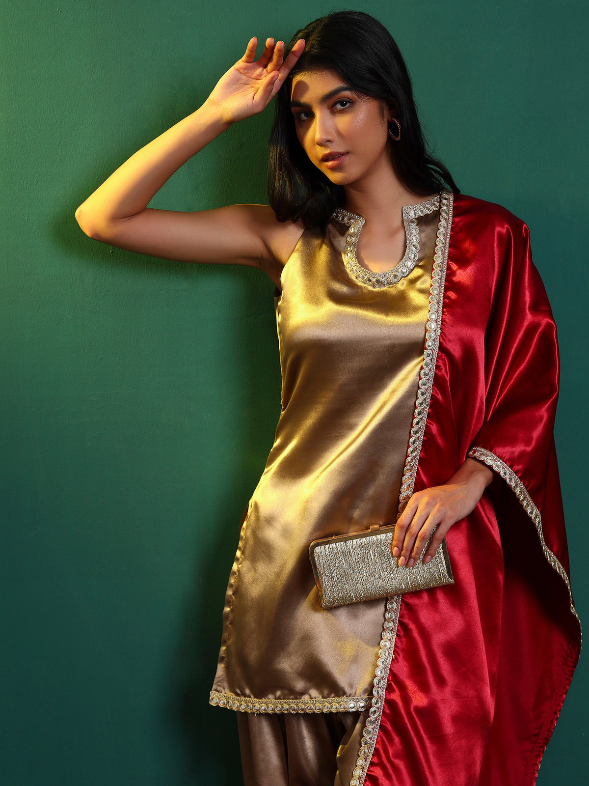 Champagne Satin Farsi Salwar and Kurta Set