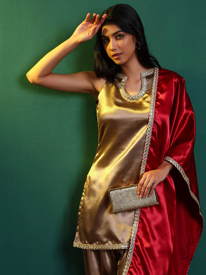 Champagne Satin Farsi Salwar and Kurta Set