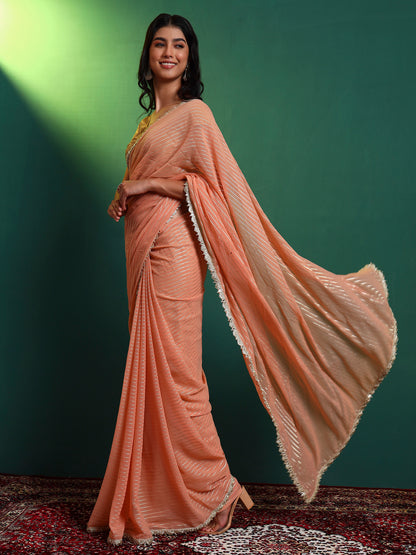 Peach Lurex Embellished Saree