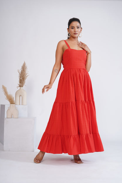 Flame red Layered dress