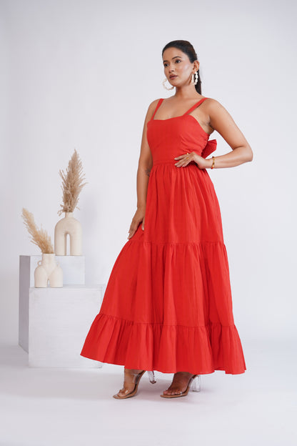 Flame red Layered dress