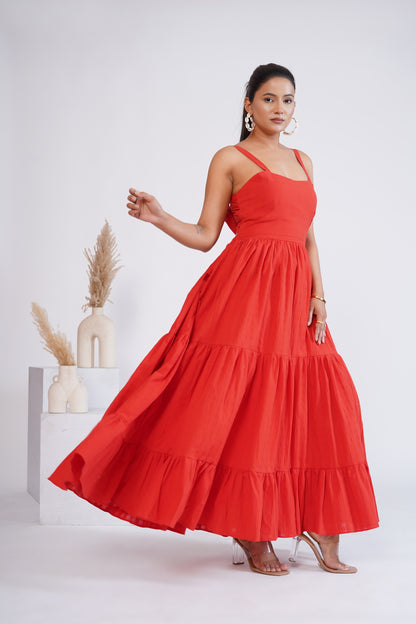 Flame red Layered dress