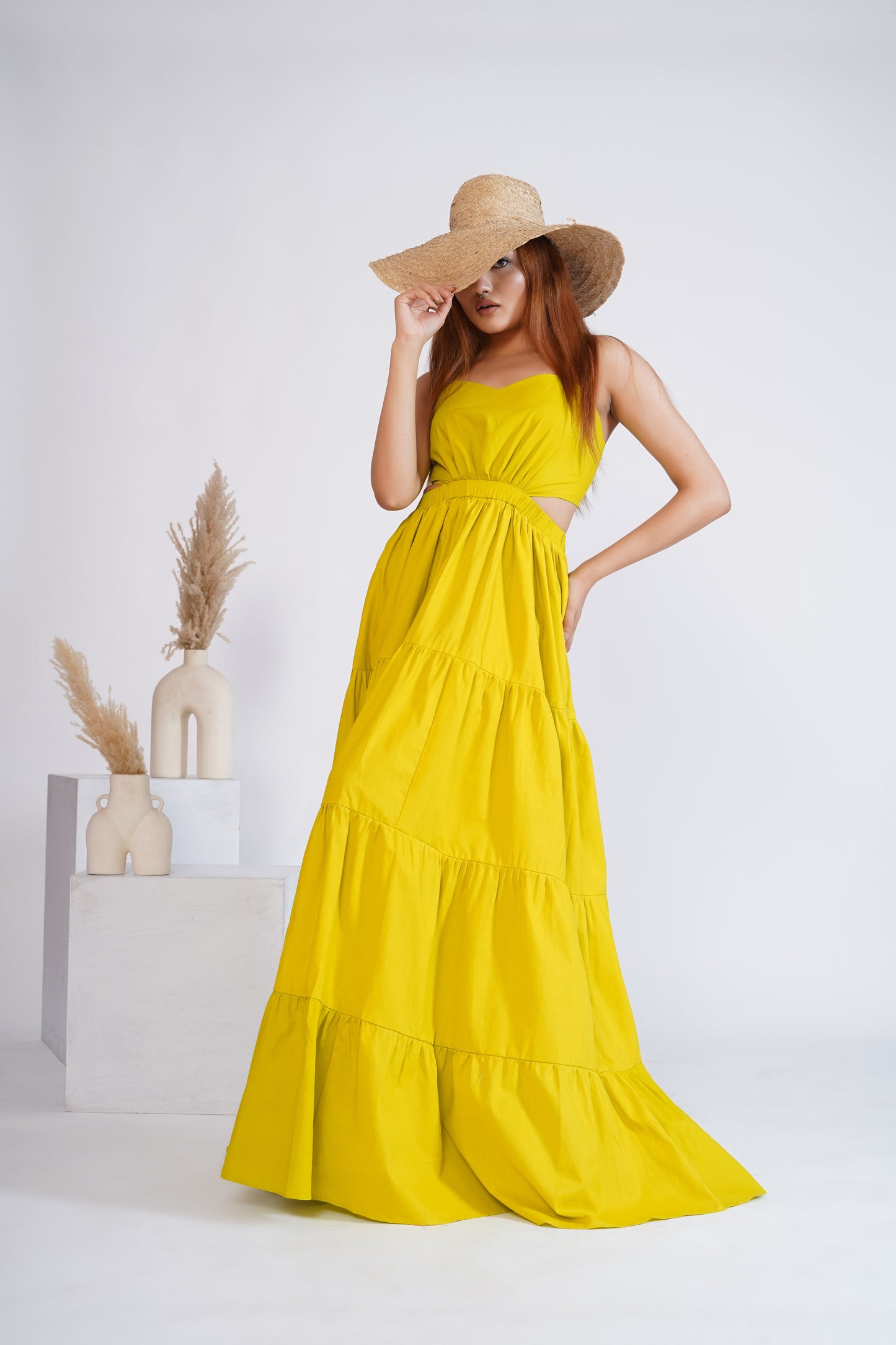 Lime green tiered maxi dress