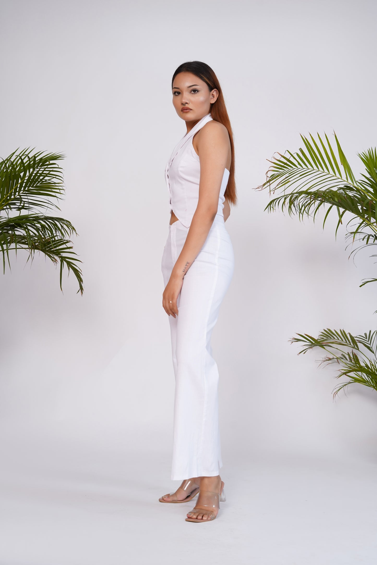 White collared waistcoat and pant set