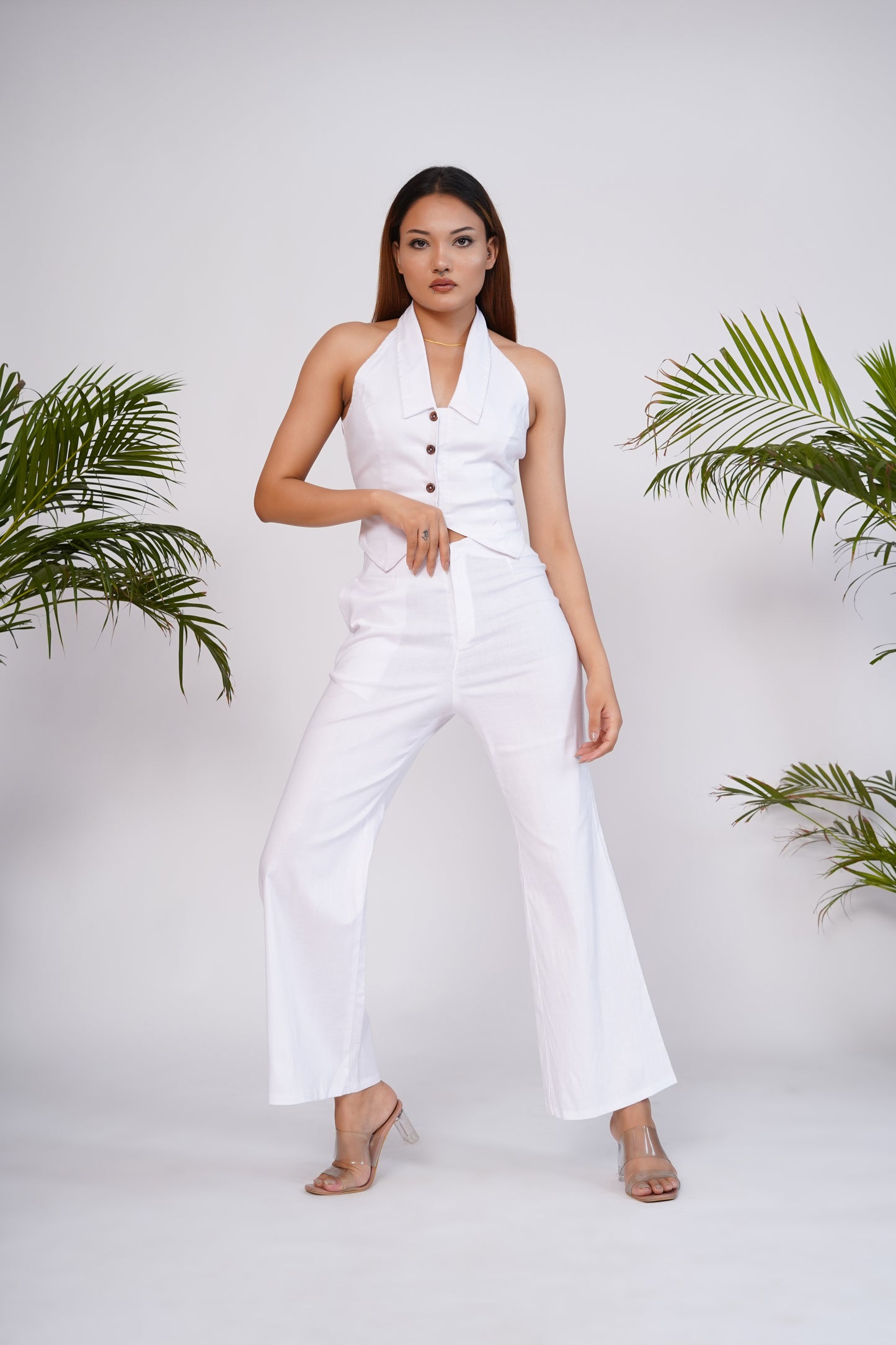 White collared waistcoat and pant set