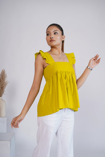 Lime green square neck top