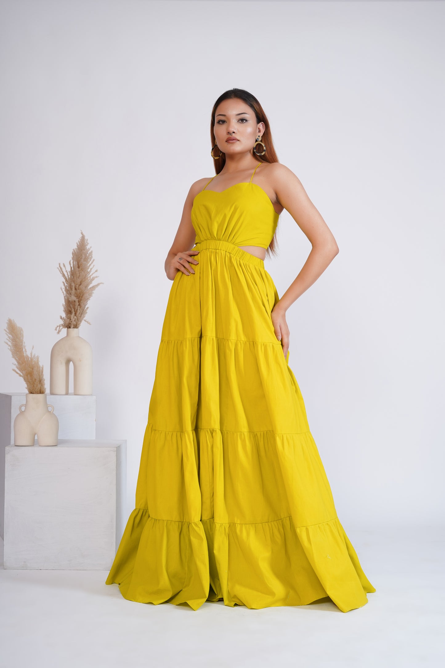 Lime green tiered maxi dress