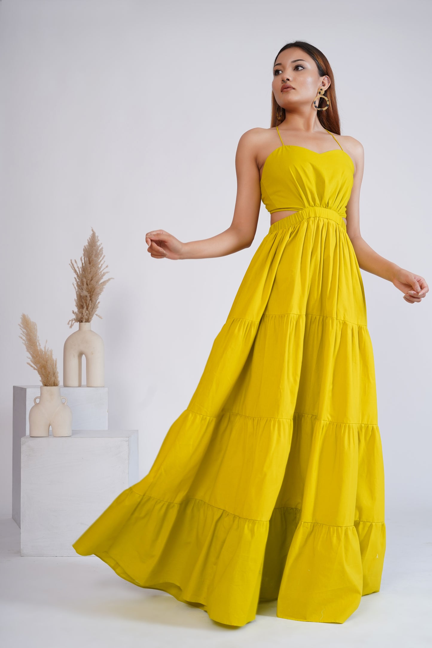 Lime green tiered maxi dress