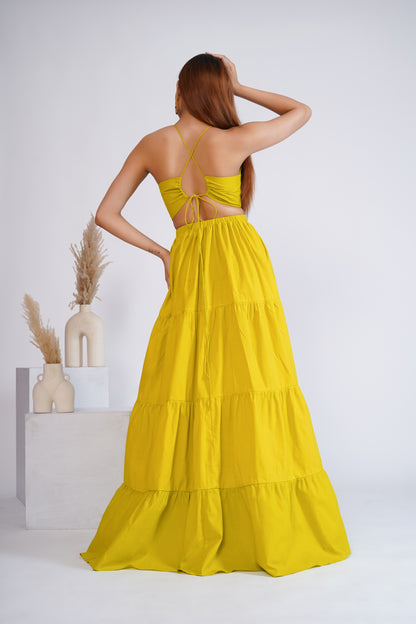 Lime green tiered maxi dress