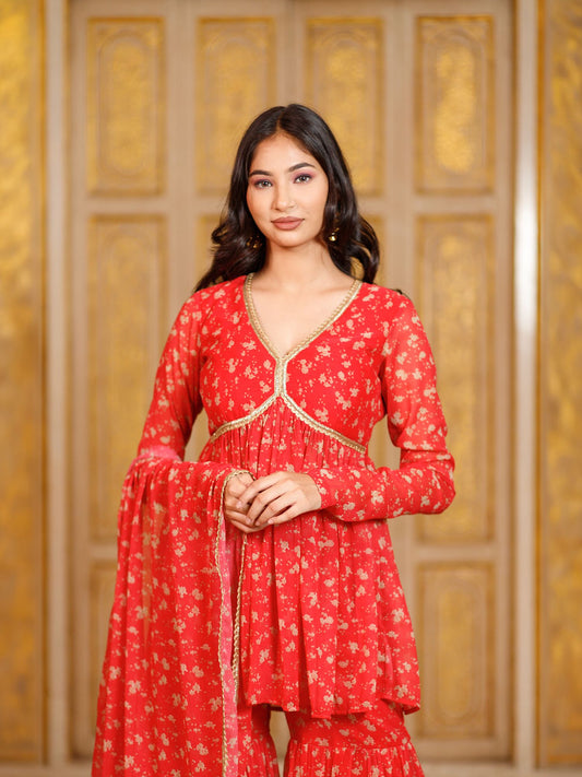 Red Floral Embellished kurta