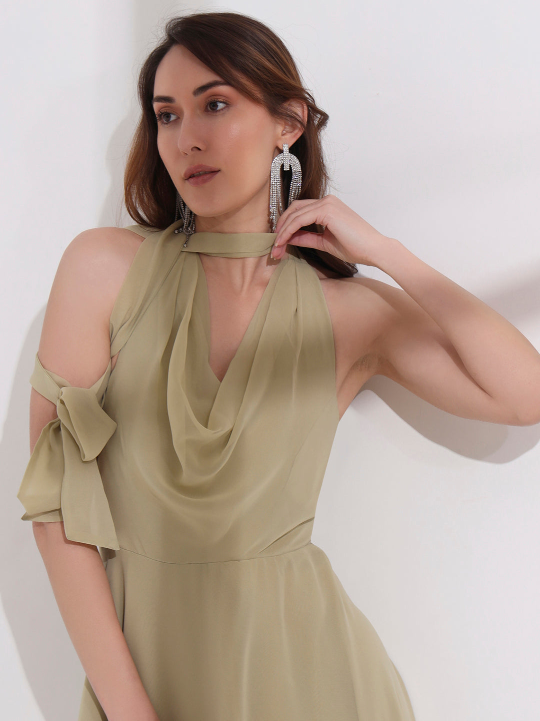 Tea Green Cowl Neck Maxi Dress