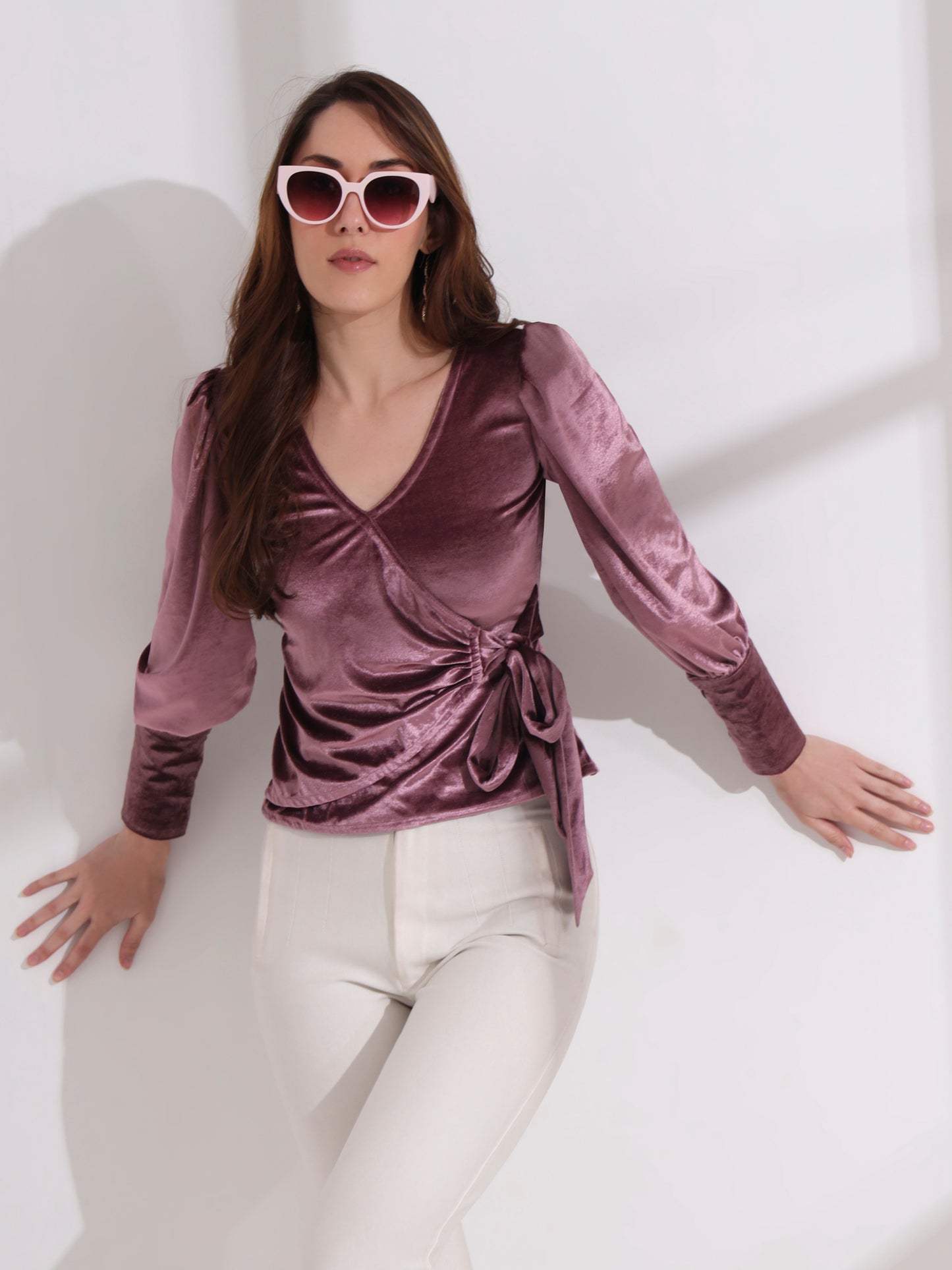 Purple Side Tie-up Velvet Top