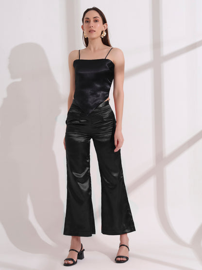 Black Satin Tie-up Top and Pant  Set